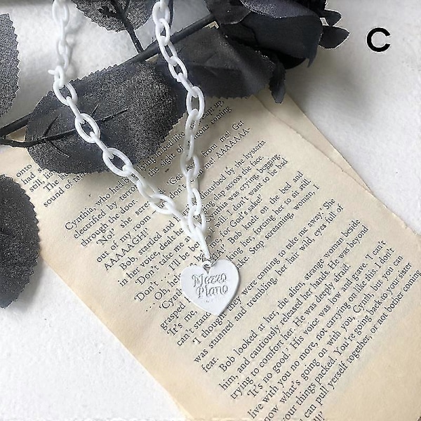 Halsband med bokstavstryck i harts/glänsande hjärta, justerbar längd, halskedja, smycke, kärlekshänge, halsband white c