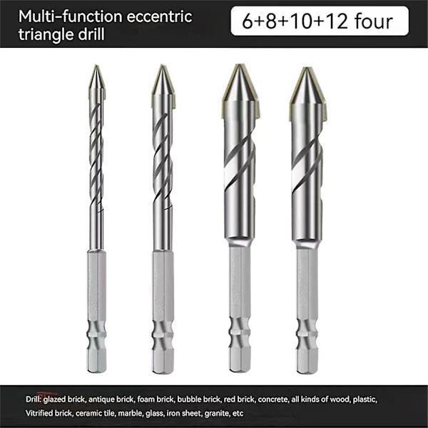Special Snedig Spets Excentrisk Borrbitssats Borrar Betong Murverk Metall Glas~ 681012mm set silver