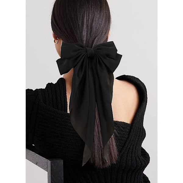 2 stk. satengsløyfe hårspenner klips for kvinner jenter fransk spenne med stor lang hale stort hårbånd hårtilbehør for bryllup fest -GS red x black