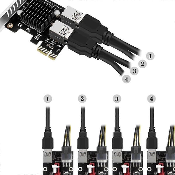 PCIE 1 til 4 PCI-Express Grafikkort Adapter Pcie 1X til 1X Multiplier Kort