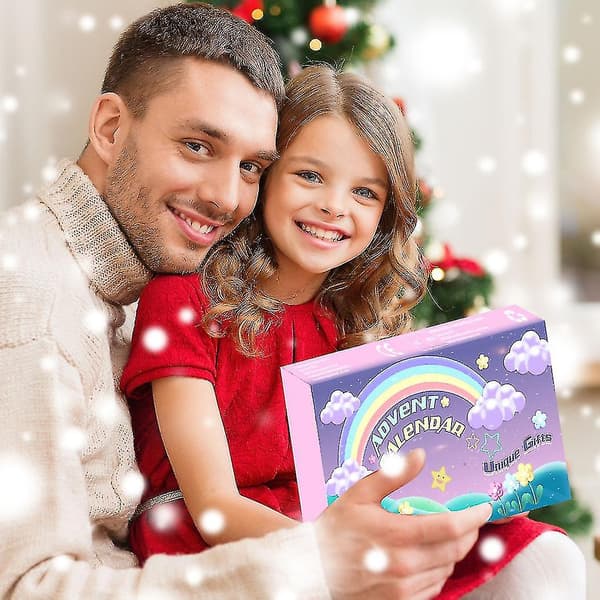 Julkalender med 24 dagar nedräkning enhörningshårnålar ringar överraskning blindbox kompatibel flickor julklapp__