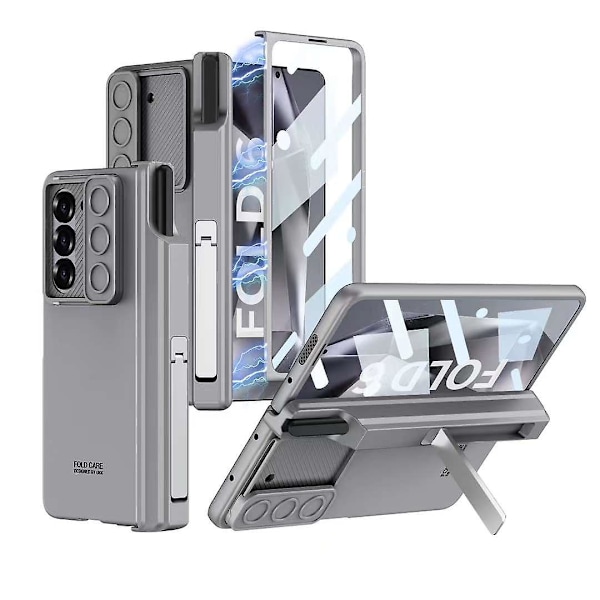 Samsung Galaxy Z Fold 6:lle tarkoitettu saranan suoja ja S Pen -kotelo, sisäänrakennettu näytönsuoja ja jalusta, koko kehon kotelo gray