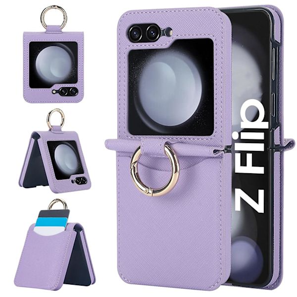 Plånboksfodral för Z Flip 6, RFID-blockering Korthållare Läder Stötskyddande Fodral för Samsung Galaxy Z Flip 6 med Ringhållare purple