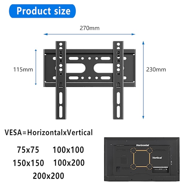 Kiinteä TV-seinäteline 14-42 tuuman litteille näytöille ja monitoreille, matalaprofiilinen TV-monitorin seinäteline Max VESA 200x200mm -GSLA ZD L