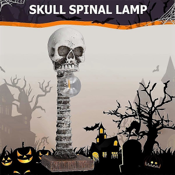Resin Kranium Skelet Rygsøjle Bordlampe Horror 3d Statue Skrivebordslampe Til Halloween Dekoration Hjemmeindretning ZD.16