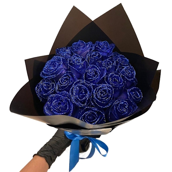 24 stk glitrende rosebukett blå kunstige roseblomsterbukett evig skinnende falske rosebukett kjærlighetsgaver til valentinsdagen gi pink
