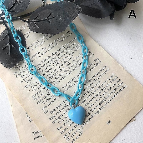 Halsband med bokstavstryck i harts/glänsande hjärta, justerbar längd, halskedja, smycke, kärlekshänge, halsband blue c