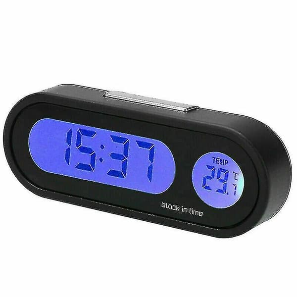2 i 1 LCD Digital Bil Elektronisk LED Tidsur Termometer Med Baggrundsbelysning Sort -JRZD