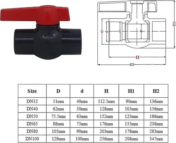 PVC-ventil til 90 mm kugleventil Kugleventil til swimmingpool