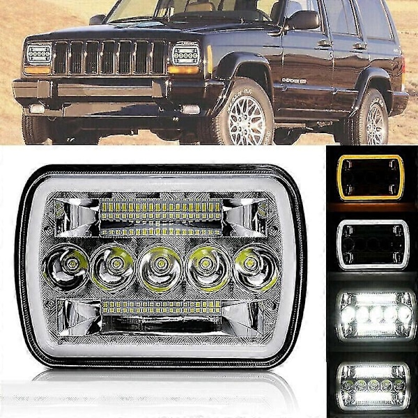 5x7' 7x6' LED Forlygter Hi-Lo Beam Halo DRL Til Jeep Cherokee XJ Wrangler YJ