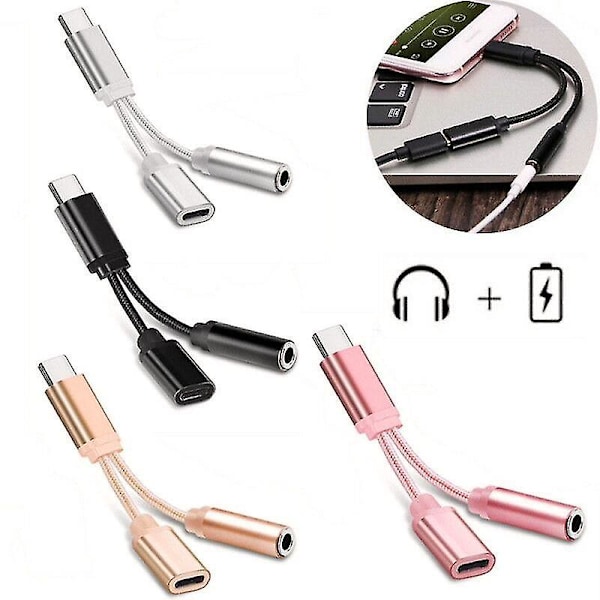 Usb-c Typ C till 3,5 mm Aux Jack Laddningsljud Adapter 2 i 1 Splitter Adapter -GSL rose gold