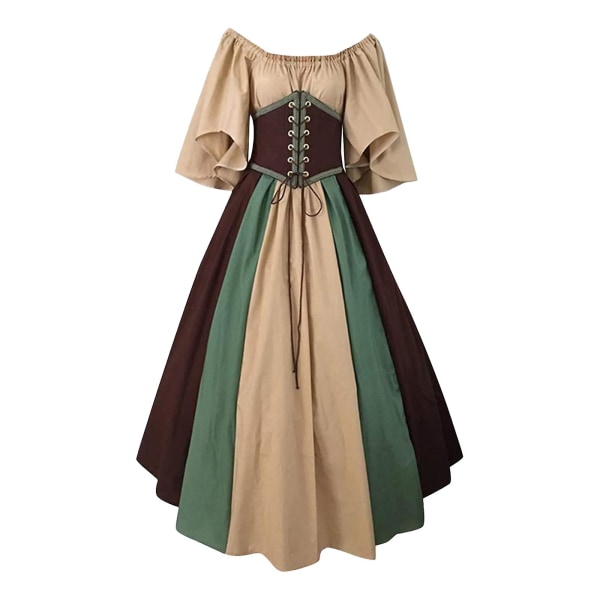 medeltida kläder Dam kortärmade gotiska klänningar Khaki XXL