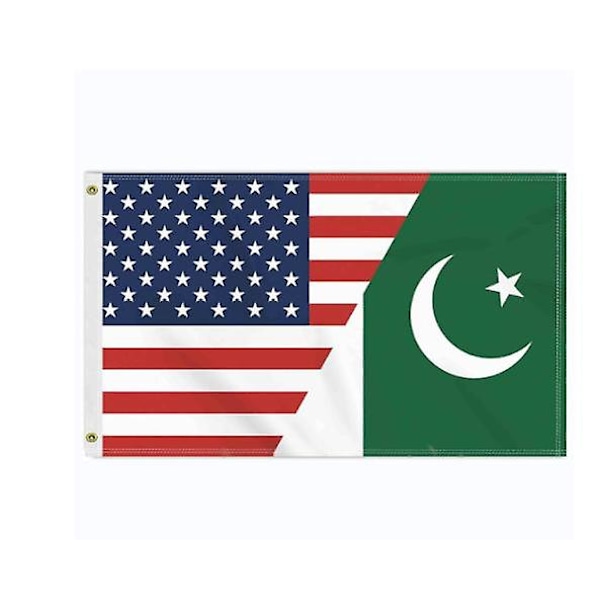 USA Pakistan Flagga, 150x90cm Amerika Pakistan Utomhusbanner, dubbelsidig tryckning Pakistanisk Dekoration för Patio Trädgård med Mässingöglor