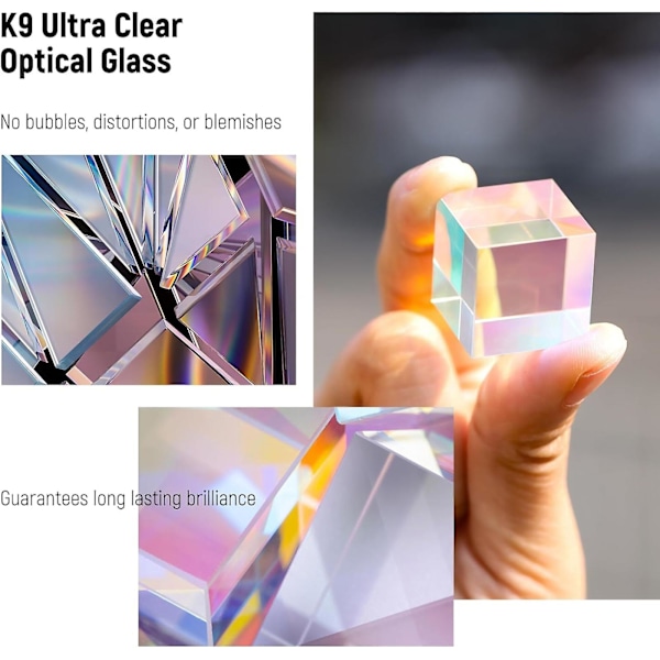 20mm K9 Krystal Fotografi Prisme Cube Farve HD Optisk Glas Cube RGB Dispersion Prisme Fotografi Rekvisitter til Spektrum Uddannelse  6.14 c