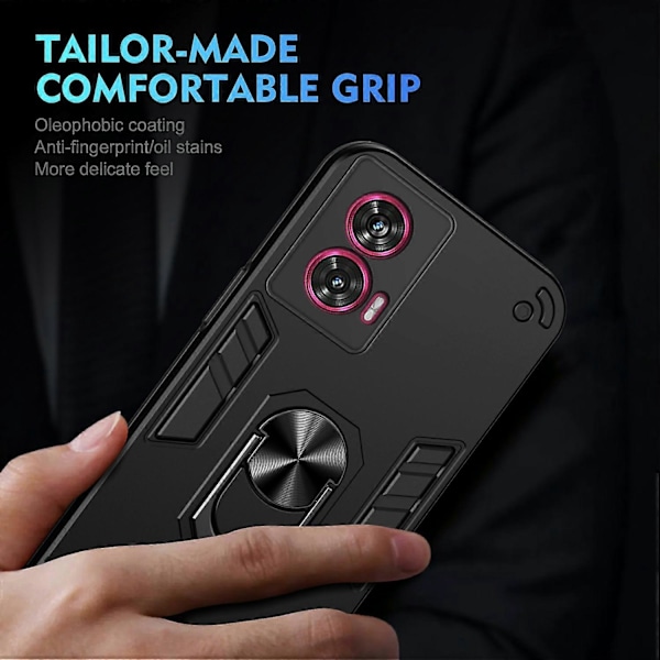 Skal för Motorola Edge 50 Fusion 5G PC+TPU Stöttåligt Telefonskal med Ringstativ - Svart black
