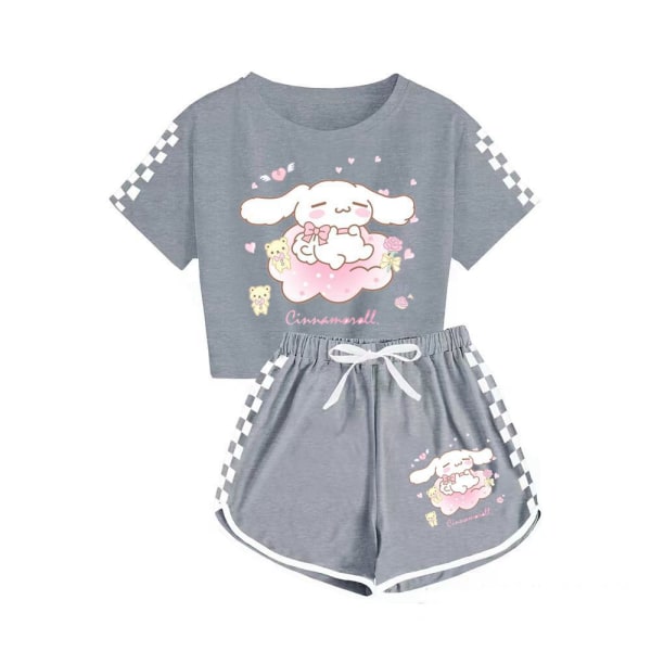 Sanrio Jade Hunde T-shirt + shorts sportspyjamas til drenge og piger børnesæt grey 160cm