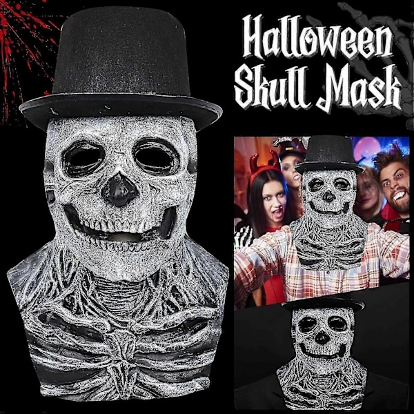 Kraniummaske Uhyggelig Fuld Hoved Skelet Hovedbeklædning Uhyggelig Biokemisk Maske Realistisk Halloween Cosplay Lat -GDZD mask-hat