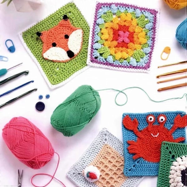 Granny Square Kortdæk, 50 Mix & Match Designs Kort, Strikkesæt til Voksne, Granny Square Kortdæk Hækling