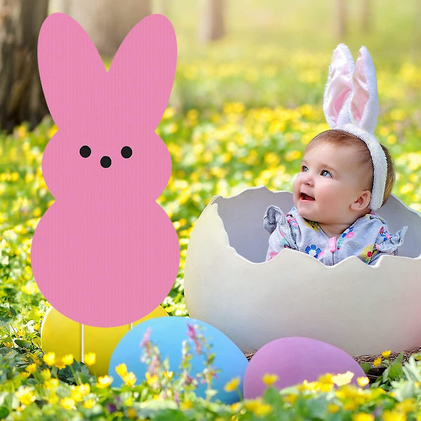 Pääsiäispupun Pihapylväät - Pääsiäisen Pihamerkit Pupun Puutarhakoristeet Pylväillä - Pääsiäispupun Merkit Koristeeksi Puutarhaan Terassille Nurmikolle pink