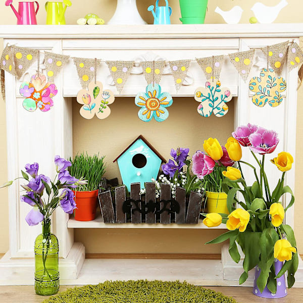 Stora storlek 7\" trävårornament att måla, blomma trä DIY tomma oavslutade runda träskivor prydnad för hantverk hängande dekorationer -GSL ZD R 10pcs