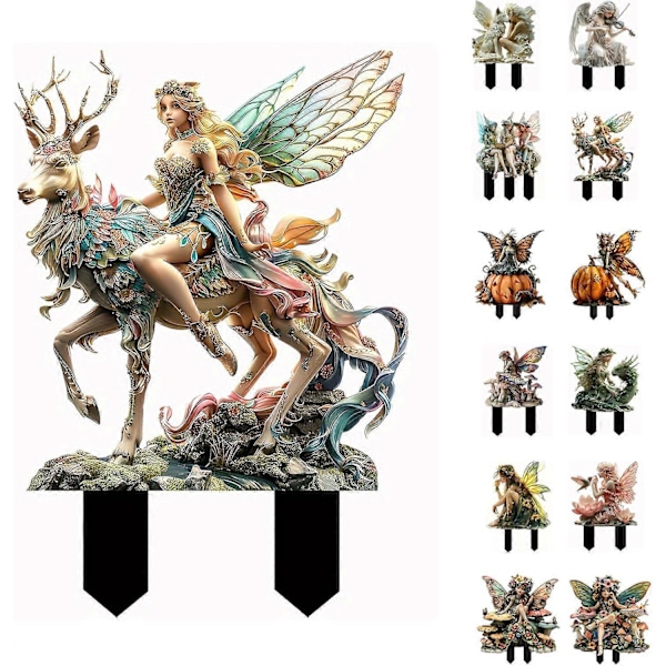 Bohemian Fairy Blomsterpot Dekorasjon, 2D Fehage Planter Tilbehør, Fehage Figurer for Potteplanter og Hageplen Dekor k4