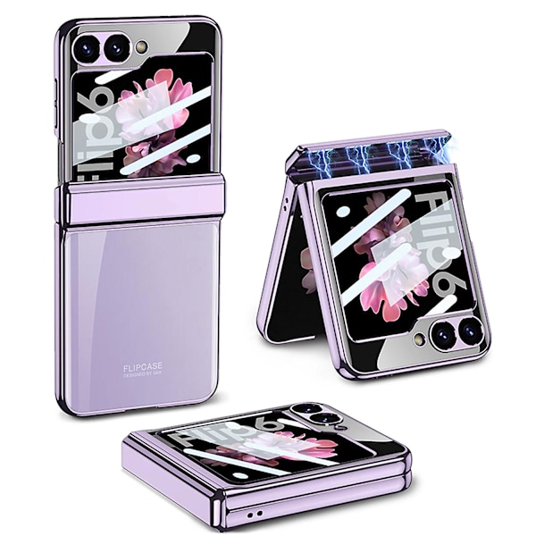 Til Samsung Galaxy Z Flip 6 Forgyldt Klar Hylster, Slank PC Stødsikker Cover med Magnetisk Hængselbeskyttelse & Ekstern Skærmbeskytter purple
