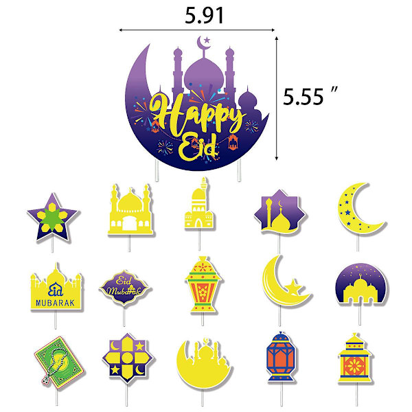 Eid Mubarak Dekorasjon, Festutstyr For Ramadan Eid Temafest Dekorsett, Eid Og Ramadan Banner Latex Måneballonger Kake