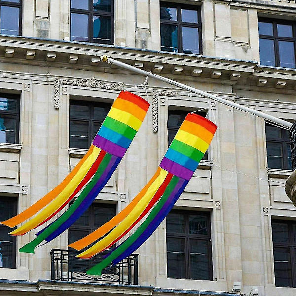 Regnbågsvindtubflagga Regnbågsvindpåseflagga Utomhusgård Flagga 2st FF YH zd