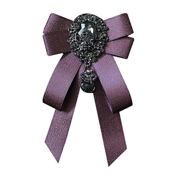 Modeband med rosett, strasskristall, brosch, nål, justerbar fluga för bröllop dark purple