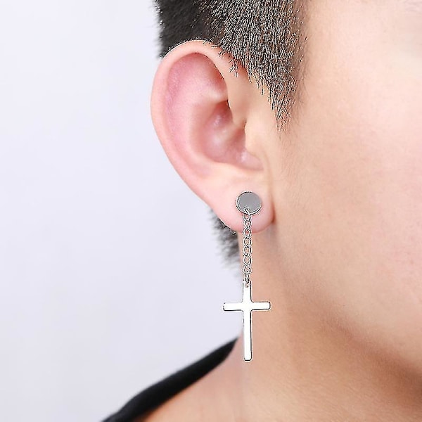 Mote Mote Nyeste 1 Par Stål Kors Henger Lange Kvast Unisex Høyre Øredobber Menn Kvinner Punk Gothic Smykker Beste Gaver