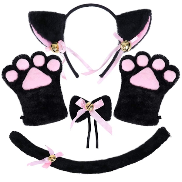 Kissankostyymisetti Korvat Pääpanta Kynnet Hanskat Häntä Kello Choker Cosplay Anime Fantasiapukeutuminen