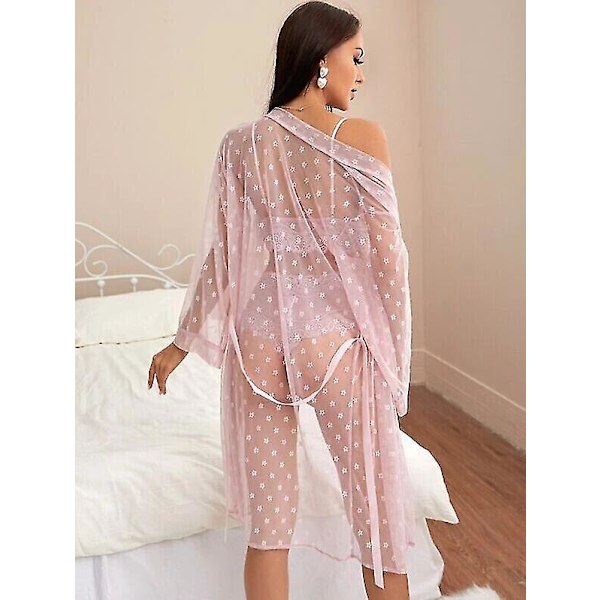 Naiset Seksi Alusvaatteet Setti 3 Osaa Pitsi Kimono Robe Rintaliivit Ja Pikkuhousut Sheer Yöasu Ybx -GSL black