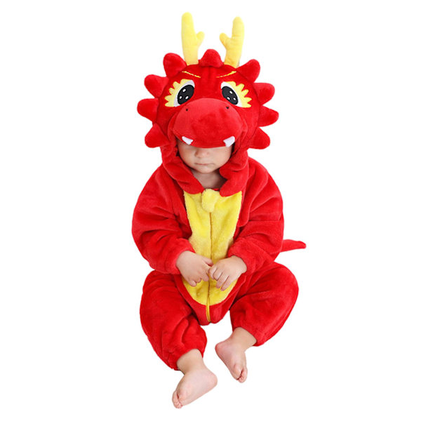 Red Dragons Warm Hooded One-Piece Nightshirt Comfy Thermal Sleeping Clothes for Kids Boy Girl