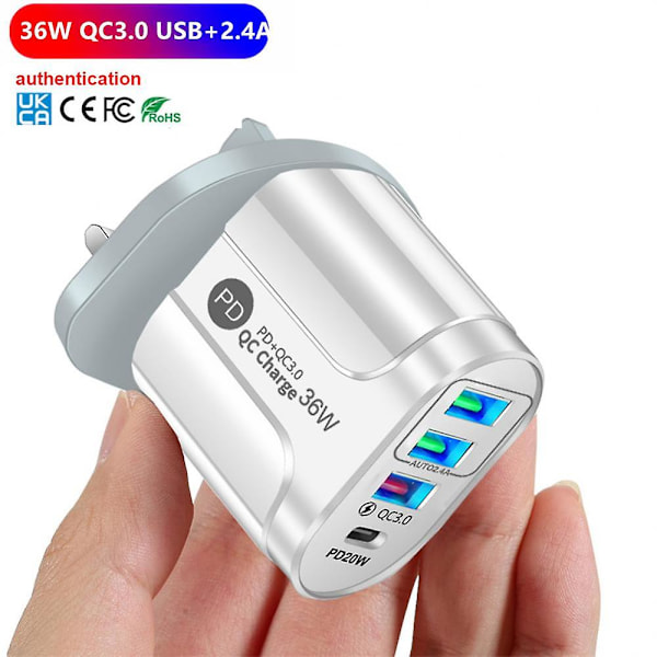 36w Pd+qc3.0 2.4a EU US UK Standard Plug USB-lader Rask lading Mobil
