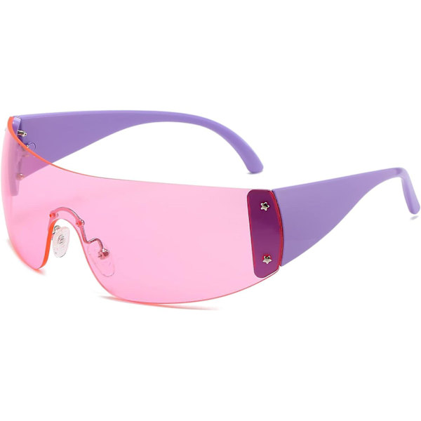 AIEYEZO Rimless Y2K Solbriller til Kvinder og Mænd Oversized Fashion Wrap Around Rammeløse Solbriller pink