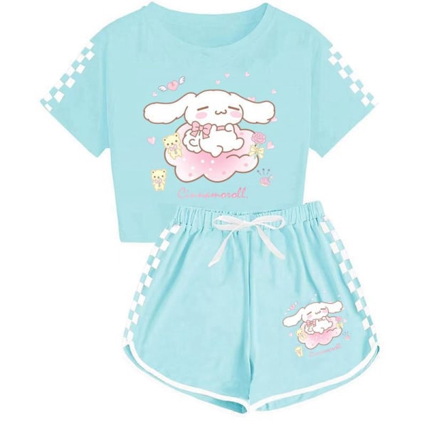 Sanrio Jade Hunde T-shirt + shorts sportspyjamas til drenge og piger børnesæt sky blue 160cm