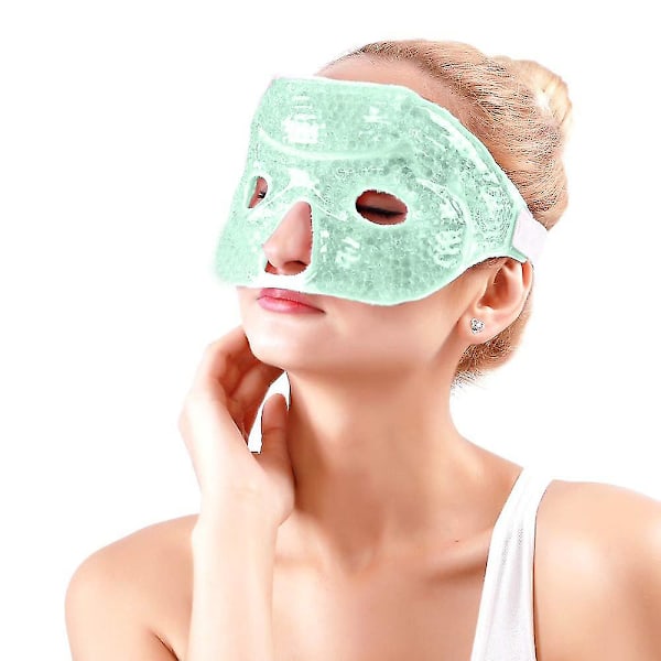 Ismaske for ansikt/øyne for kvinner og menn, oppvarmet varm kjølende gjenbrukbar gelperle-ismaske med myk fløyelsrygg, varm/kald terapi
