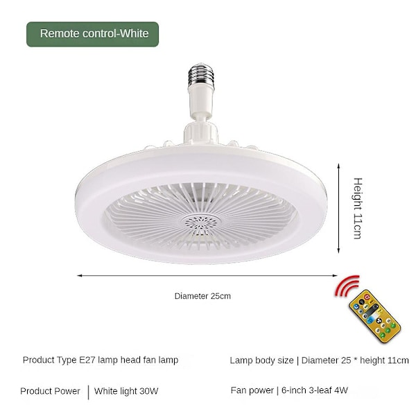 Takfläktar med Fjärrkontroll och Ljus LED-lampa Fläkt E27 Konverteringsbas Smart Tyst Takfläktar för Sovrum Vardagsrum white