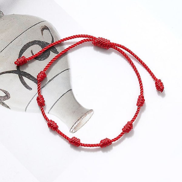 2 st 7-knops Röda Snöre Armband Lycka Amulett För Framgång Och Välstånd Vänskapsarmband