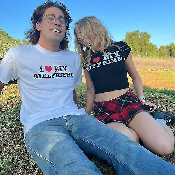 Jag älskar min pojkvän sommarmode flickor crop tee kort kortärmad dam t-shirt casual toppar 90-tal flickor damer kvinna ZD Y s