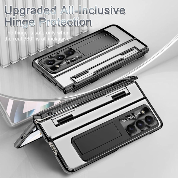 Klarfodral för Samsung Galaxy Z Fold 6 med S Pen-hållare & Flat Hinge Protector & Stativ, Smalt PC All-Inclusive Stötsäkert Fodral clear