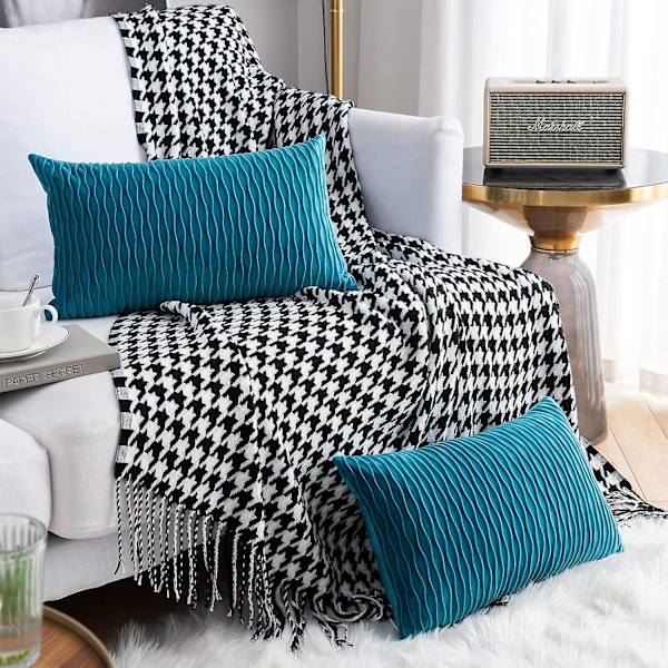 Putetrekksett med 2 firkantede rektangulære dekorative fløyels putetrekk Moderne putetrekk for sofa seng sofa stol stue (uten putekjerne