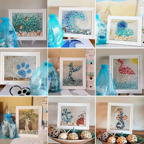 Havsglaskonstset, Havsglaskonstset för Vuxna, Harts Havsglaskonstset, DIY Harts Strandkonstset, Havsglaskonst Foto Ram Present b
