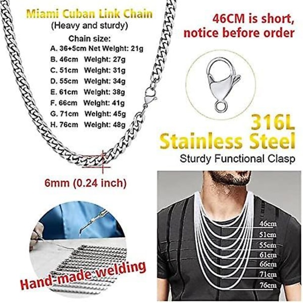 Menn Solid Cuban Chain Halskjede, acsergery 3/6/9/12mm, acsergery 14\" 18\" 20\" 22\"