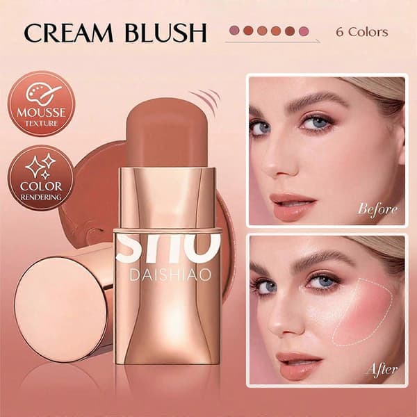 Krämrouge-stick för ögon, läppar, kinder, ekologisk 3-i-1 långvarig multifunktionell makeup