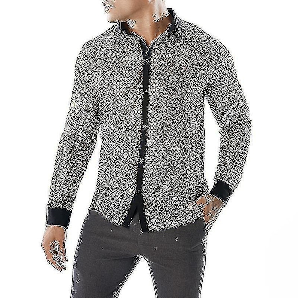 Mænds skinnende pailletter mesh top, 60'er 70'er disco dansetøj ZD B2 xl