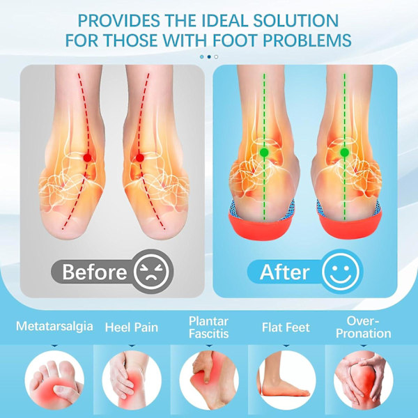Ortopediske såler 2 par, Plantar Fasciitt Høy Hvelvstøtte Skoinnsåler Komfortable Skoinnsatser for Hælsporer, Flatfot, Fotsmerter for 43-44
