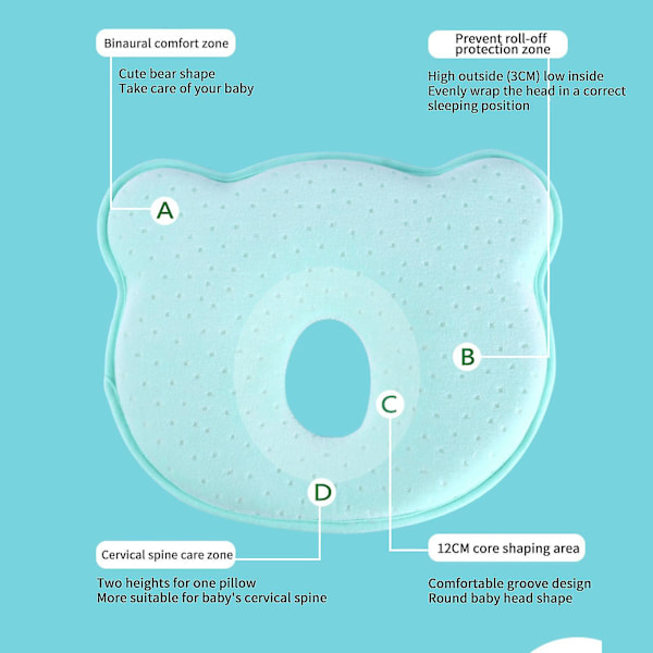 Baby huvudformning kudde, 3d minneskum spädbarns kudde, nyfödd kudde, baby platt huvud kudde förhindra platt huvud bra för 0-12 månader 6 juni 15 blue