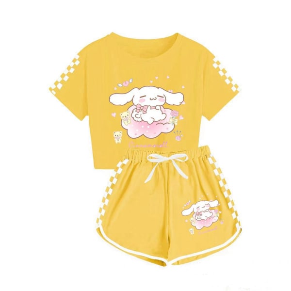 Sanrio Jade Hunde T-shirt + shorts sportspyjamas til drenge og piger børnesæt yellow 130cm