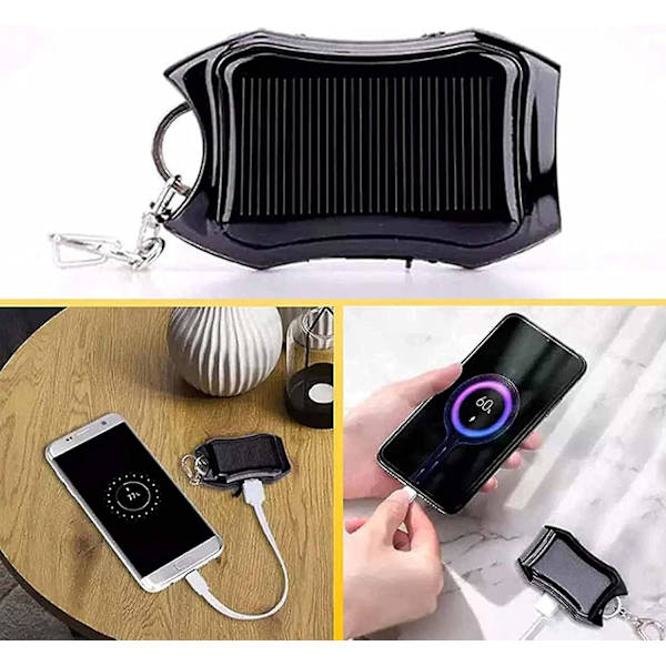 Solcellsladdare Nyckelring, Solcellsladdare för Telefon 1500mAh, Bärbar Solcellsladdare Powerbank Extern Batteripaket med 3 LED-lampor för Camping white